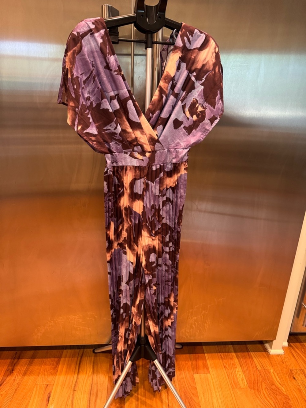 Purple Floral Print Pleated Jumpsuit